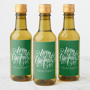 Green Script "Merry Christmas" Personalized Wine Label