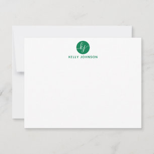 Green Script Monogram Circle Modern Elegant Girly Card