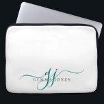 Green Script Monogram Initials Minimalist  Laptop Sleeve<br><div class="desc">A chic modern stylish green script initials monogram on white,  with a dramatic script initial with swashes and your full name in a modern serif type.</div>