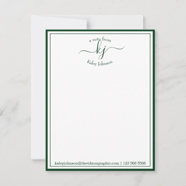 Green Script Personalized From The Desk Of Thank You Card (Front)