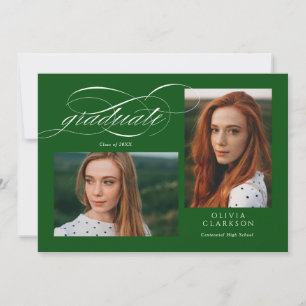 Green Script QR Code 3 Photo Graduation Party Invitation