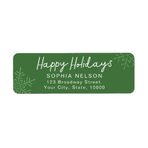 Green Script Snowflakes Holidays Return Address