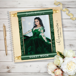 Green Scroll Photo Budget Quinceañera Livre d'or