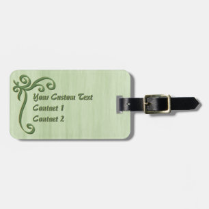 Green Scroll with Gold accent Custom Text Luggage Tag