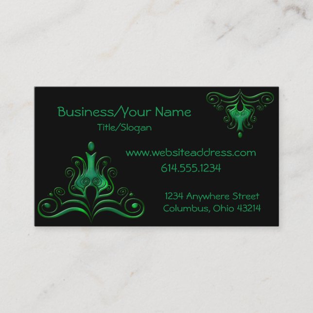 Green Scrolled Dark/Fantasy :: Business Card (Front)