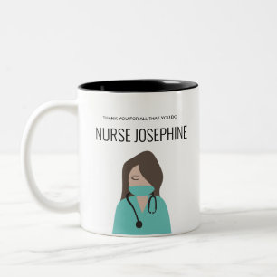 Green Scrubs Thank you Nurse Personalized Two-Tone Coffee Mug