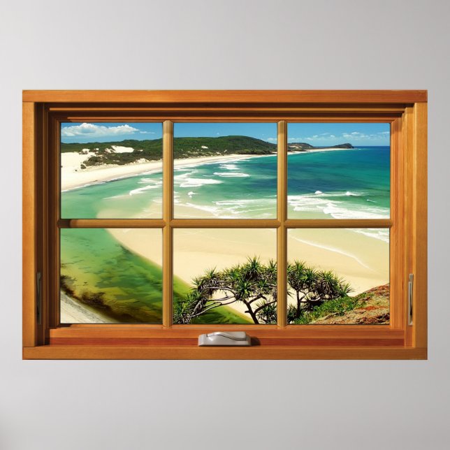 Green Sea 6 Pane Wooden Window Illusion Poster (Front)