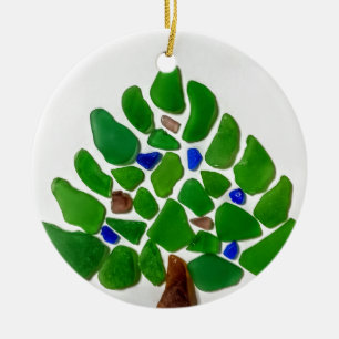 Green Sea Glass Christmas Tree Ceramic Ornament