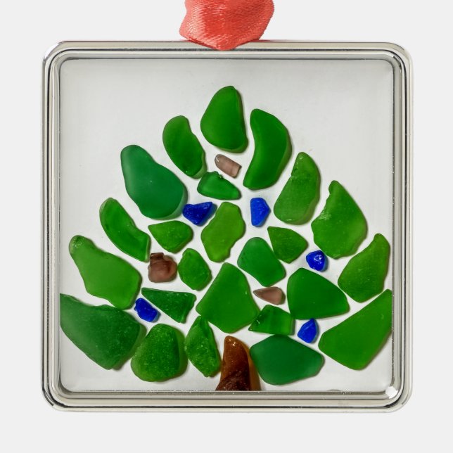 Green Sea Glass Christmas Tree Metal Ornament (Front)