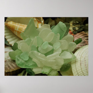 Green Sea Glass Flower Poster