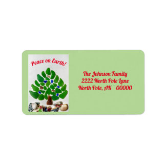 Green Sea Glass Peace on Earth Christmas Tree Label