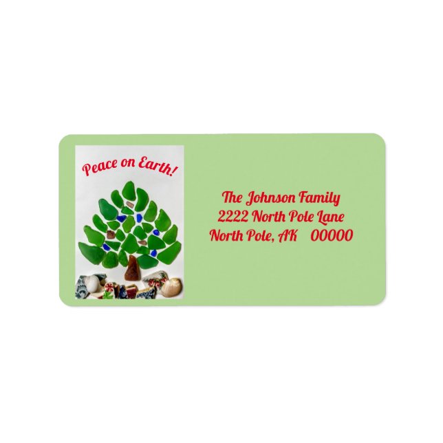 Green Sea Glass Peace on Earth Christmas Tree Label (Front)