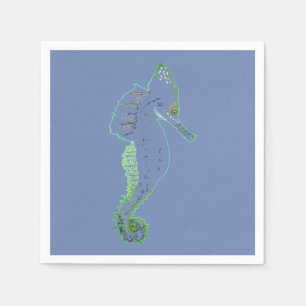 Green Sea Horse Vector Art  Cocktail Napkin