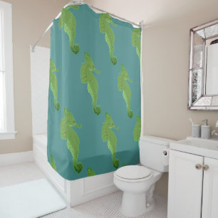 Green Sea horses Pattern Shower Curtain