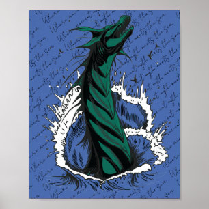 Green Sea Monster Serpent Ocean Waves Poster