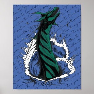 Green Sea Monster Serpent Ocean Waves Poster