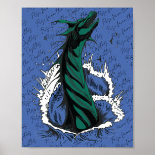 Green Sea Monster Serpent Ocean Waves Poster