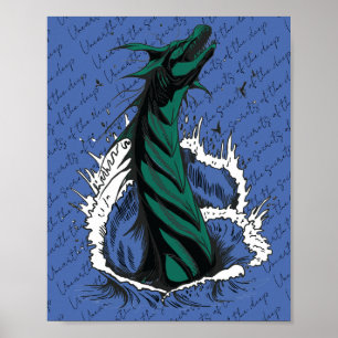 Green Sea Monster Serpent Ocean Waves Poster