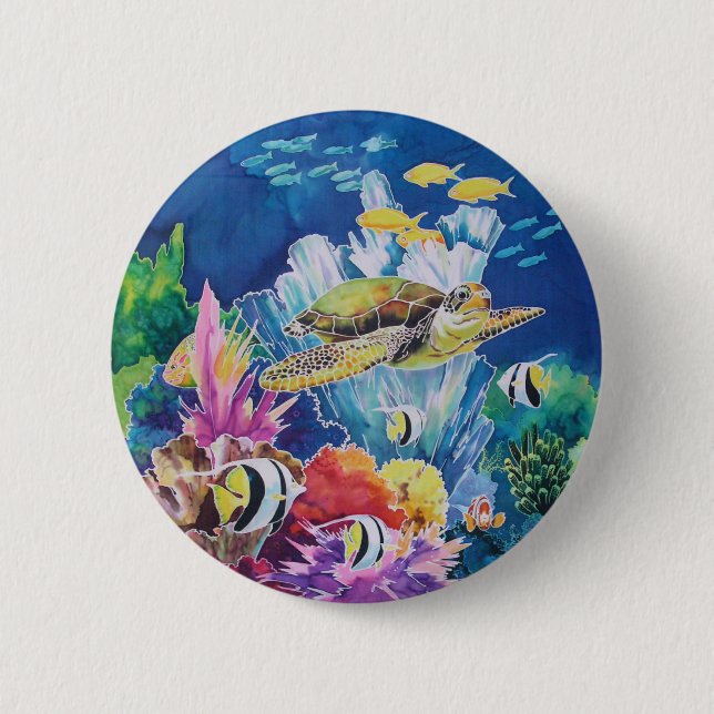 Green Sea Turtle 2 Inch Round Button (Front)
