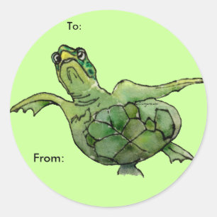 Green Sea Turtle Cartoon  Personalized Labels