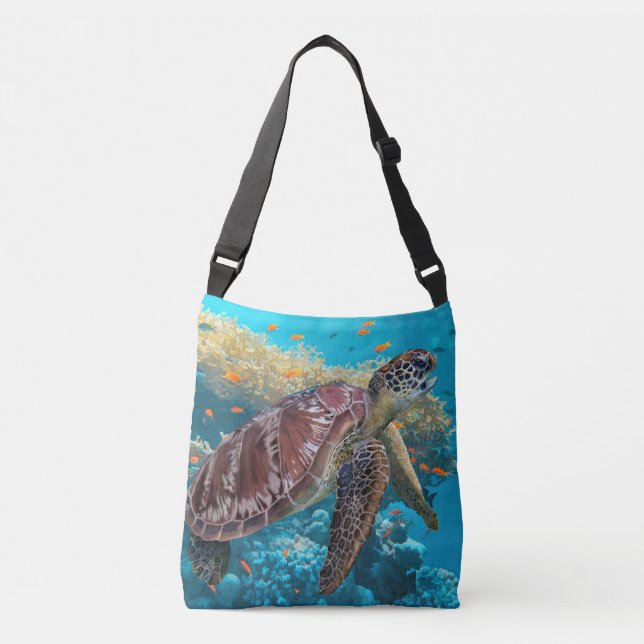 Green Sea Turtle Fabric Crossbody Bag (Front)