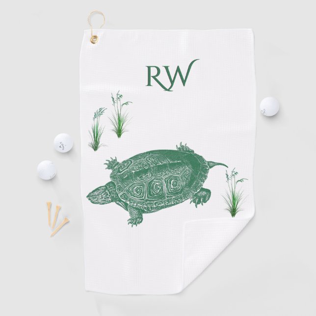 Green Sea Turtle Monogram Golf Towel (InSitu)