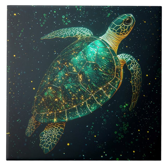 Green Sea Turtle on Dark Background Tile (Front)