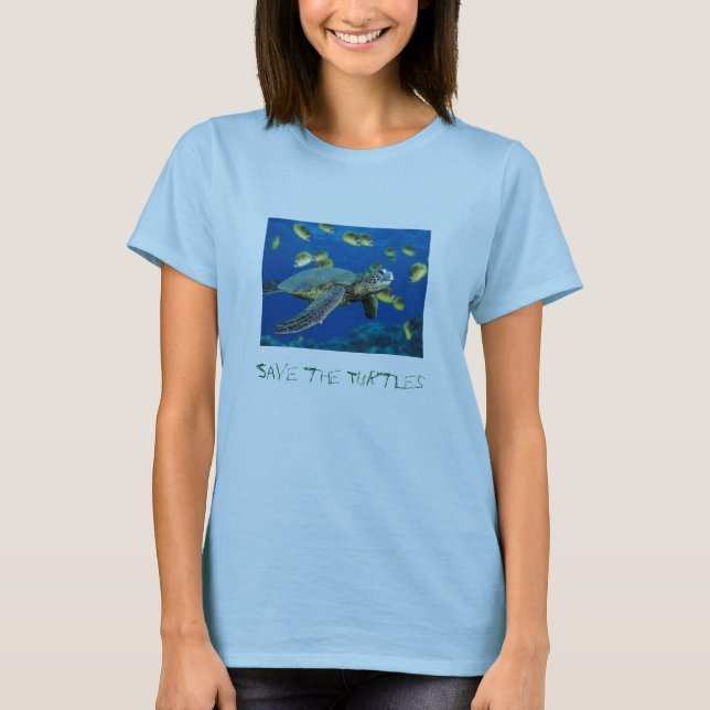 Green Sea Turtle, Save the Turtles T-Shirt (Front)