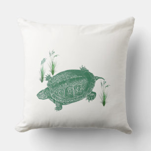 Green Sea Turtle Solid White Back Throw Pillow
