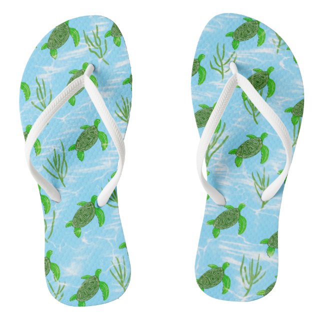 Green Sea Turtle Swimming on the Ocean Reef Flip Flops (Footbed)