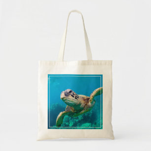 Green Sea Turtle Swimming Over Coral Reef  Hawaii Tote Bag