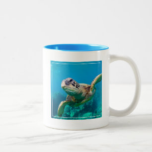 Green Sea Turtle Swimming Over Coral Reef  Hawaii Two-Tone Coffee Mug