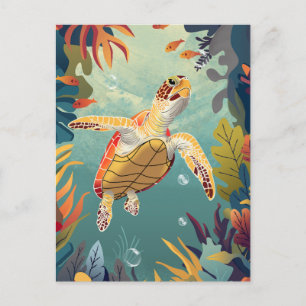 Green Sea Turtle Swims The Pacific Ocean Postcard