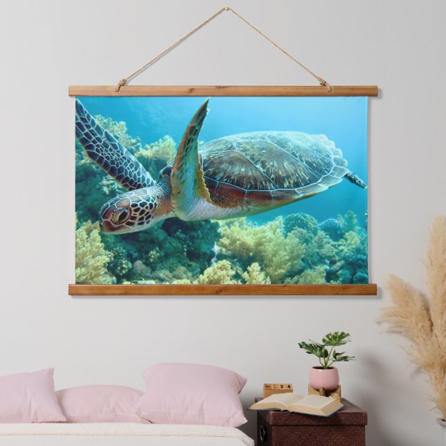 Green Sea Turtle Swims the Red Sea Hanging Tapestry (Bedroom)