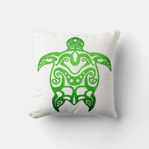 Green Sea Turtle Tribal Throw Pillow