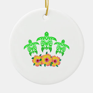 Green Sea Turtles Hawaiian Honu Ceramic Ornament