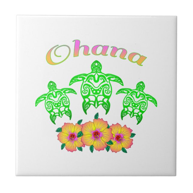 Green Sea Turtles Hawaiian Ohana Tile (Front)
