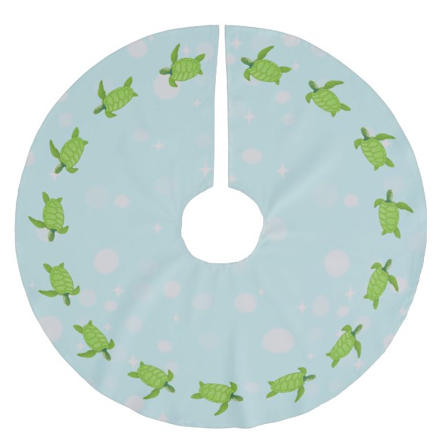 Green Sea Turtles on Light Blue Brushed Polyester Tree Skirt (Front)