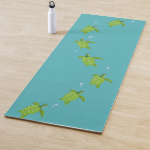 Green Sea Turtles on Teal Turquoise Yoga Mat
