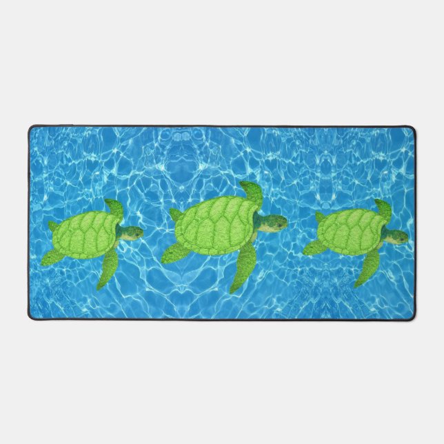 Green Sea Turtles on Turquoise Water Background Desk Mat (Front)