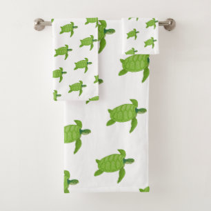 Green Sea Turtles on White Bath Towel Set