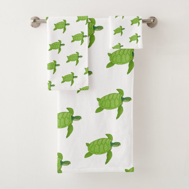 Green Sea Turtles on White Bath Towel Set (Insitu)