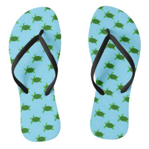 Green Sea Turtles Swimming with Bubbles Flip Flops