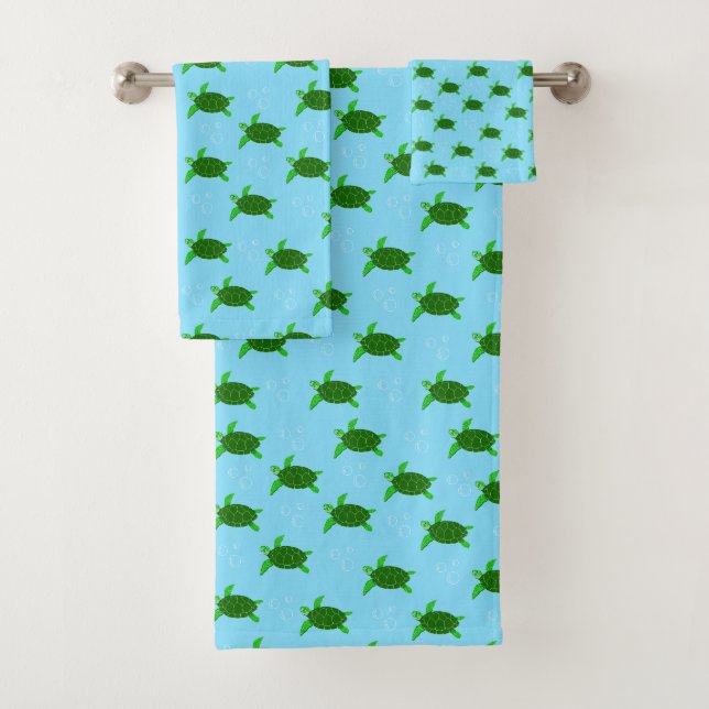Green Sea Turtles with Bubbles Bath Towel Set (Insitu)