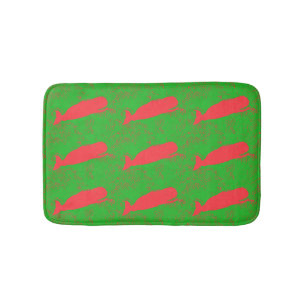 green sea with swimming  red whales bath mat
