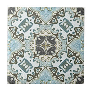 Green Seafoam Teal Turquoise Blue Ethnic Tribe Art Tile