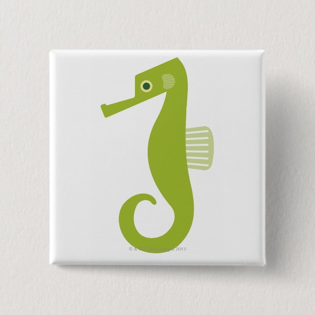 Green Seahorse 2 Inch Square Button (Front)