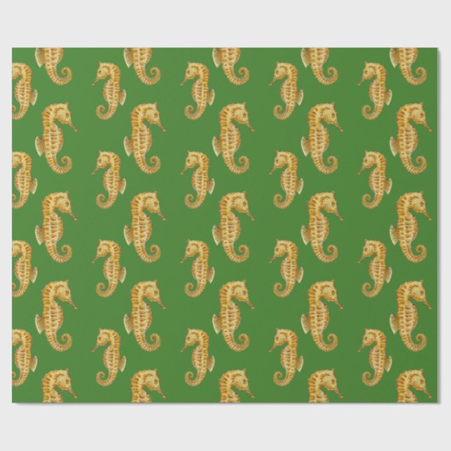 Green Seahorse Wrapping Paper (Flat)