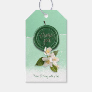 Green Seal with White Flowers Thank You Gift Tags