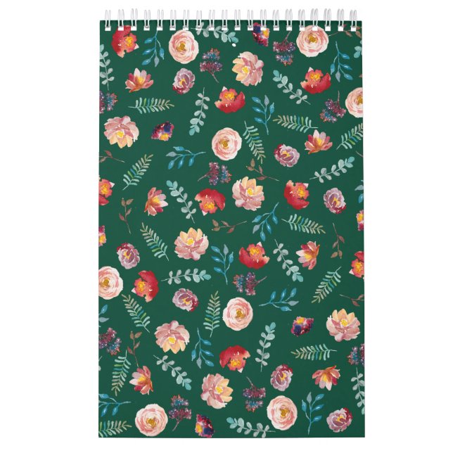 Green Seamless Floral Pattern Calendar (Cover)